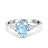 Teardrop Pear Art Deco Engagement Wedding Bridal Ring Round Simulated Cubic Zirconia Accent 925 Sterling Silver