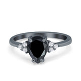 Teardrop Pear Art Deco Engagement Wedding Bridal Ring Round Simulated Cubic Zirconia Accent 925 Sterling Silver