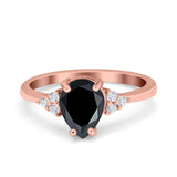 Teardrop Pear Art Deco Engagement Wedding Bridal Ring Round Simulated Cubic Zirconia Accent 925 Sterling Silver