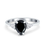 Teardrop Pear Art Deco Engagement Wedding Bridal Ring Round Simulated Cubic Zirconia Accent 925 Sterling Silver