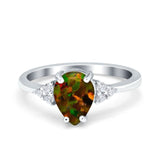 Teardrop Pear Art Deco Engagement Wedding Bridal Ring Round Simulated Cubic Zirconia Accent 925 Sterling Silver