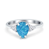 Teardrop Pear Art Deco Engagement Wedding Bridal Ring Round Simulated Cubic Zirconia Accent 925 Sterling Silver