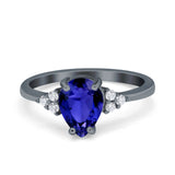 Teardrop Pear Art Deco Engagement Wedding Bridal Ring Round Simulated Cubic Zirconia Accent 925 Sterling Silver