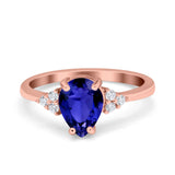 Teardrop Pear Art Deco Engagement Wedding Bridal Ring Round Simulated Cubic Zirconia Accent 925 Sterling Silver