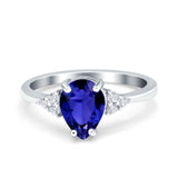Teardrop Pear Art Deco Engagement Wedding Bridal Ring Round Simulated Cubic Zirconia Accent 925 Sterling Silver