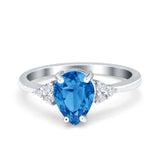 Teardrop Pear Art Deco Engagement Wedding Bridal Ring Round Simulated Cubic Zirconia Accent 925 Sterling Silver