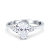 Teardrop Pear Art Deco Engagement Wedding Bridal Ring Round Simulated Cubic Zirconia Accent 925 Sterling Silver