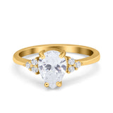 Teardrop Pear Art Deco Engagement Wedding Bridal Ring Round Simulated Cubic Zirconia Accent 925 Sterling Silver
