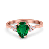 Teardrop Pear Art Deco Engagement Wedding Bridal Ring Round Simulated Cubic Zirconia Accent 925 Sterling Silver
