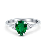 Teardrop Pear Art Deco Engagement Wedding Bridal Ring Round Simulated Cubic Zirconia Accent 925 Sterling Silver