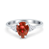 Teardrop Pear Art Deco Engagement Wedding Bridal Ring Round Simulated Cubic Zirconia Accent 925 Sterling Silver