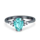 Teardrop Pear Art Deco Engagement Wedding Bridal Ring Round Simulated Cubic Zirconia Accent 925 Sterling Silver