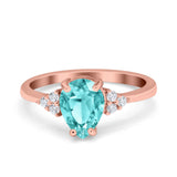Teardrop Pear Art Deco Engagement Wedding Bridal Ring Round Simulated Cubic Zirconia Accent 925 Sterling Silver