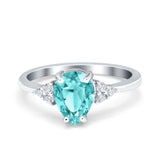 Teardrop Pear Art Deco Engagement Wedding Bridal Ring Round Simulated Cubic Zirconia Accent 925 Sterling Silver