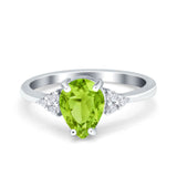Teardrop Pear Art Deco Engagement Wedding Bridal Ring Round Simulated Cubic Zirconia Accent 925 Sterling Silver
