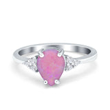 Teardrop Pear Art Deco Engagement Wedding Bridal Ring Round Simulated Cubic Zirconia Accent 925 Sterling Silver