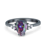 Teardrop Pear Art Deco Engagement Wedding Bridal Ring Round Simulated Cubic Zirconia Accent 925 Sterling Silver