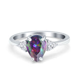 Teardrop Pear Art Deco Engagement Wedding Bridal Ring Round Simulated Cubic Zirconia Accent 925 Sterling Silver