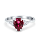Teardrop Pear Art Deco Engagement Wedding Bridal Ring Round Simulated Cubic Zirconia Accent 925 Sterling Silver