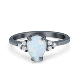 Teardrop Pear Art Deco Engagement Wedding Bridal Ring Round Simulated Cubic Zirconia Accent 925 Sterling Silver