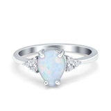 Teardrop Pear Art Deco Engagement Wedding Bridal Ring Round Simulated Cubic Zirconia Accent 925 Sterling Silver