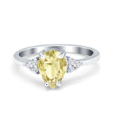 Teardrop Pear Art Deco Engagement Wedding Bridal Ring Round Simulated Cubic Zirconia Accent 925 Sterling Silver