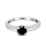 Art Deco Wedding Engagement Ring Simulated Cubic Zirconia Accent Vintage Bridal Ring Round 925 Sterling Silver