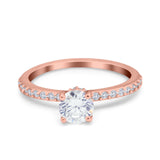 Art Deco Wedding Engagement Ring Simulated Cubic Zirconia Accent Vintage Bridal Ring Round 925 Sterling Silver