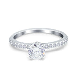 Art Deco Wedding Engagement Ring Simulated Cubic Zirconia Accent Vintage Bridal Ring Round 925 Sterling Silver