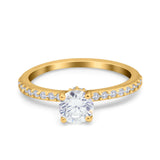 Art Deco Wedding Engagement Ring Simulated Cubic Zirconia Accent Vintage Bridal Ring Round 925 Sterling Silver