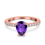 Teardrop Pear Art Deco Wedding Engagement Ring Round Simulated Cubic Zirconia Accent 925 Sterling Silver