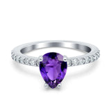Teardrop Pear Art Deco Wedding Engagement Ring Round Simulated Cubic Zirconia Accent 925 Sterling Silver