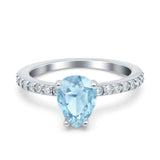 Teardrop Pear Art Deco Wedding Engagement Ring Round Simulated Cubic Zirconia Accent 925 Sterling Silver