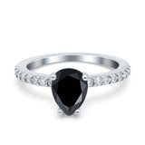 Teardrop Pear Art Deco Wedding Engagement Ring Round Simulated Cubic Zirconia Accent 925 Sterling Silver