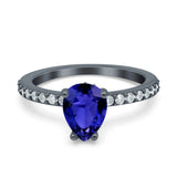 Teardrop Pear Art Deco Wedding Engagement Ring Round Simulated Cubic Zirconia Accent 925 Sterling Silver