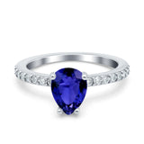 Teardrop Pear Art Deco Wedding Engagement Ring Round Simulated Cubic Zirconia Accent 925 Sterling Silver