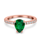 Teardrop Pear Art Deco Wedding Engagement Ring Round Simulated Cubic Zirconia Accent 925 Sterling Silver