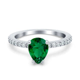 Teardrop Pear Art Deco Wedding Engagement Ring Round Simulated Cubic Zirconia Accent 925 Sterling Silver