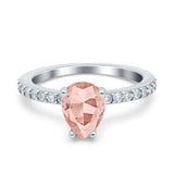 Teardrop Pear Art Deco Wedding Engagement Ring Round Simulated Cubic Zirconia Accent 925 Sterling Silver