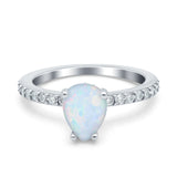 Teardrop Pear Art Deco Wedding Engagement Ring Round Simulated Cubic Zirconia Accent 925 Sterling Silver