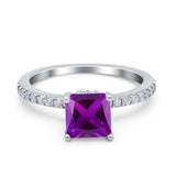 Cushion Cut Art Deco Vintage Engagement Wedding Bridal Ring Round Simulated Cubic Zirconia Accent 925 Sterling Silver