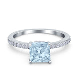 Cushion Cut Art Deco Vintage Engagement Wedding Bridal Ring Round Simulated Cubic Zirconia Accent 925 Sterling Silver