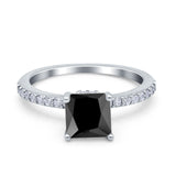 Cushion Cut Art Deco Vintage Engagement Wedding Bridal Ring Round Simulated Cubic Zirconia Accent 925 Sterling Silver