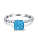 Cushion Cut Art Deco Vintage Engagement Wedding Bridal Ring Round Simulated Cubic Zirconia Accent 925 Sterling Silver