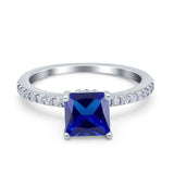 Cushion Cut Art Deco Vintage Engagement Wedding Bridal Ring Round Simulated Cubic Zirconia Accent 925 Sterling Silver
