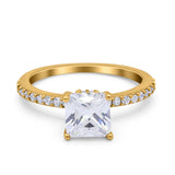 Cushion Cut Art Deco Vintage Engagement Wedding Bridal Ring Round Simulated Cubic Zirconia Accent 925 Sterling Silver