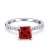 Cushion Cut Art Deco Vintage Engagement Wedding Bridal Ring Round Simulated Cubic Zirconia Accent 925 Sterling Silver