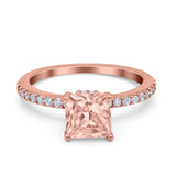 Cushion Cut Art Deco Vintage Engagement Wedding Bridal Ring Round Simulated Cubic Zirconia Accent 925 Sterling Silver