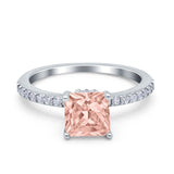 Cushion Cut Art Deco Vintage Engagement Wedding Bridal Ring Round Simulated Cubic Zirconia Accent 925 Sterling Silver