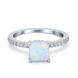 Cushion Cut Art Deco Vintage Engagement Wedding Bridal Ring Round Simulated Cubic Zirconia Accent 925 Sterling Silver